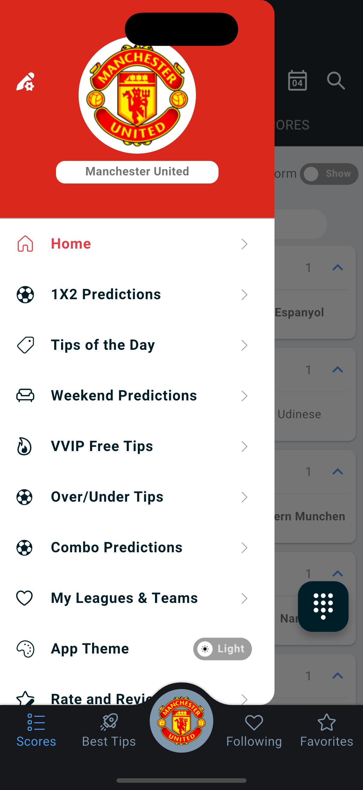 FalconScores personalized experience showing followed teams and leagues